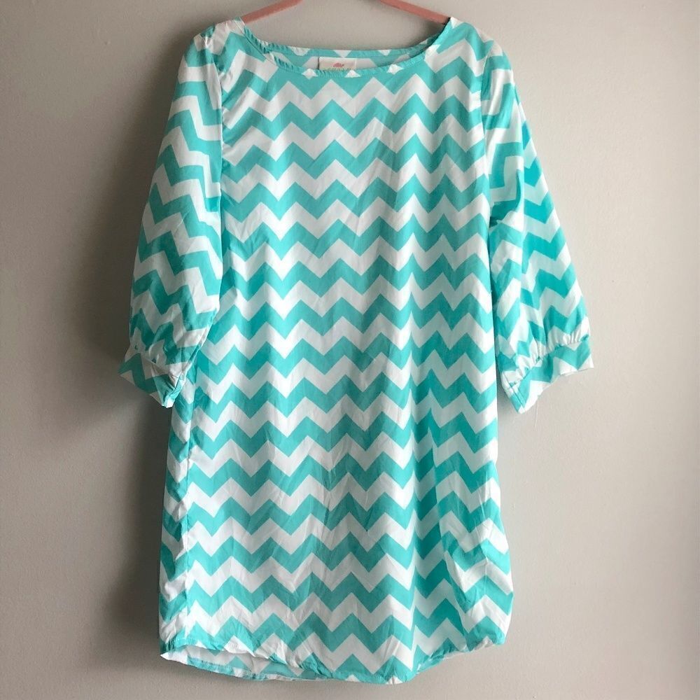 Lolly Wolly Doodle Teal Chevron Mod Tunic Dress, Medium